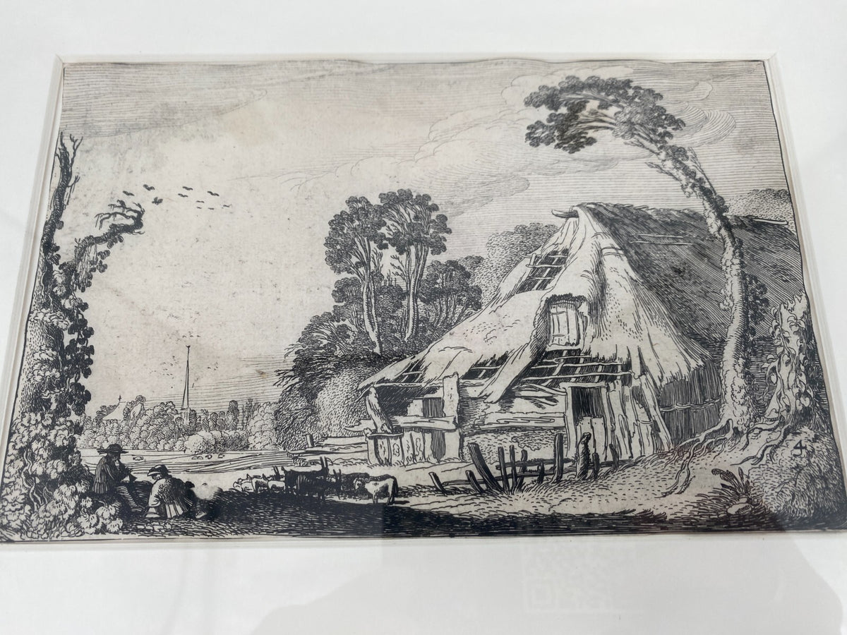 *RADIERUNG KUPFERSTICH JAN VAN DE VELDE GENRE LANDSCHAFT HÜTTE 1616 ANTIK BAROCK