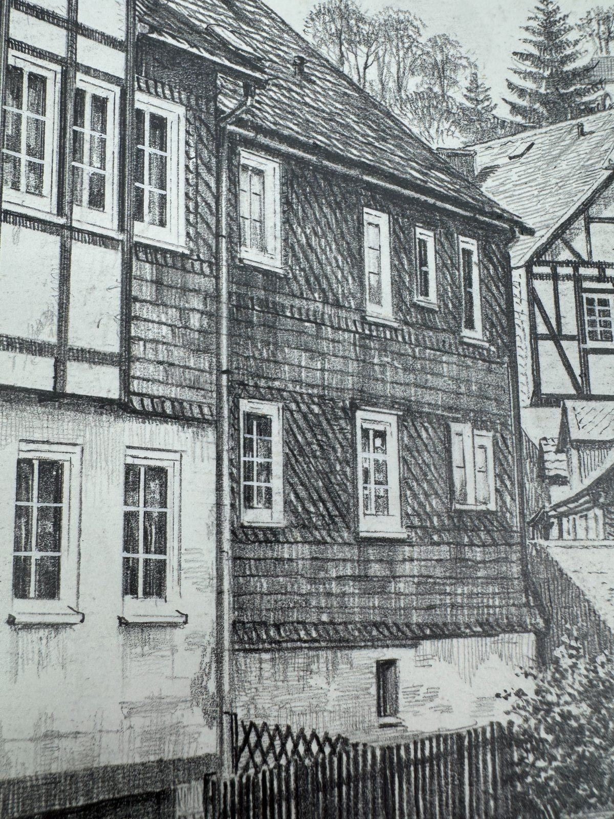 * HEINZ WEHLISCH ZEICHNUNG BAD BERLEBURG ANSICHT SIGNIERT