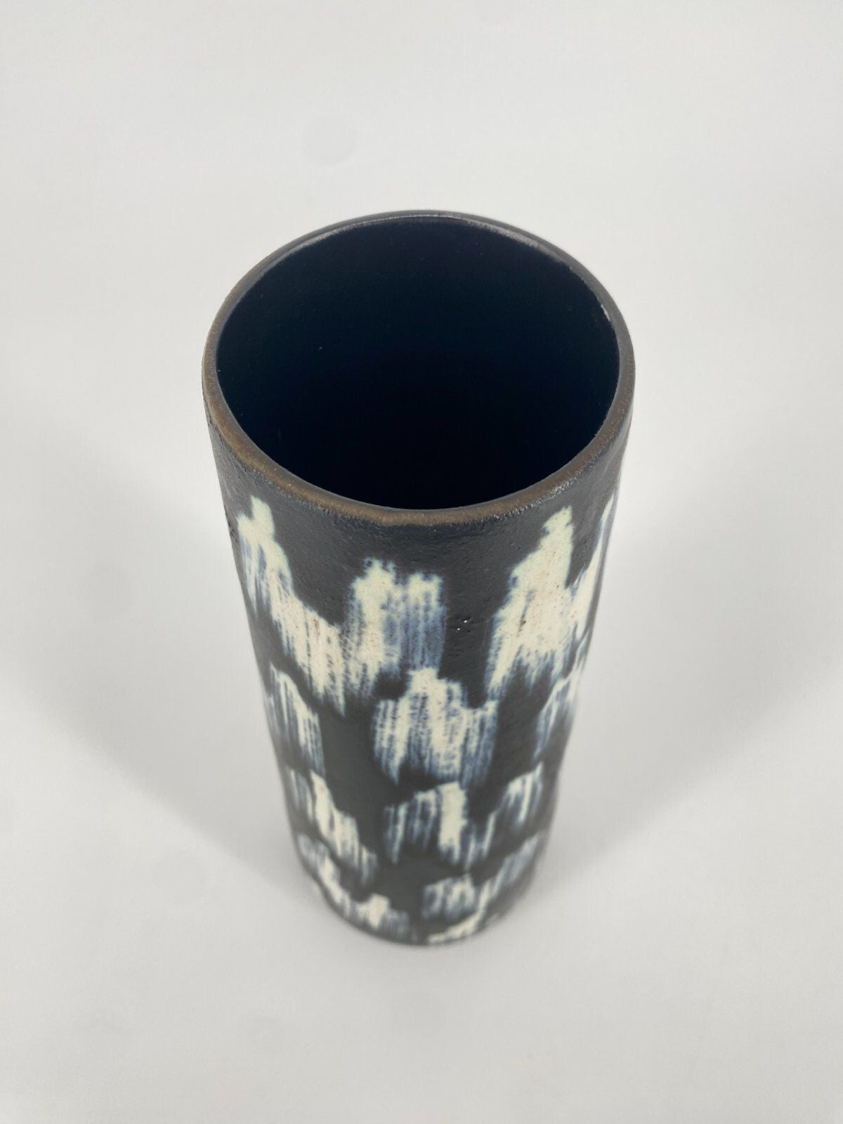 * VASE KERAMIK BLAU WEIß 31,5 CM VINTAGE MID CENTURY VINTAGE