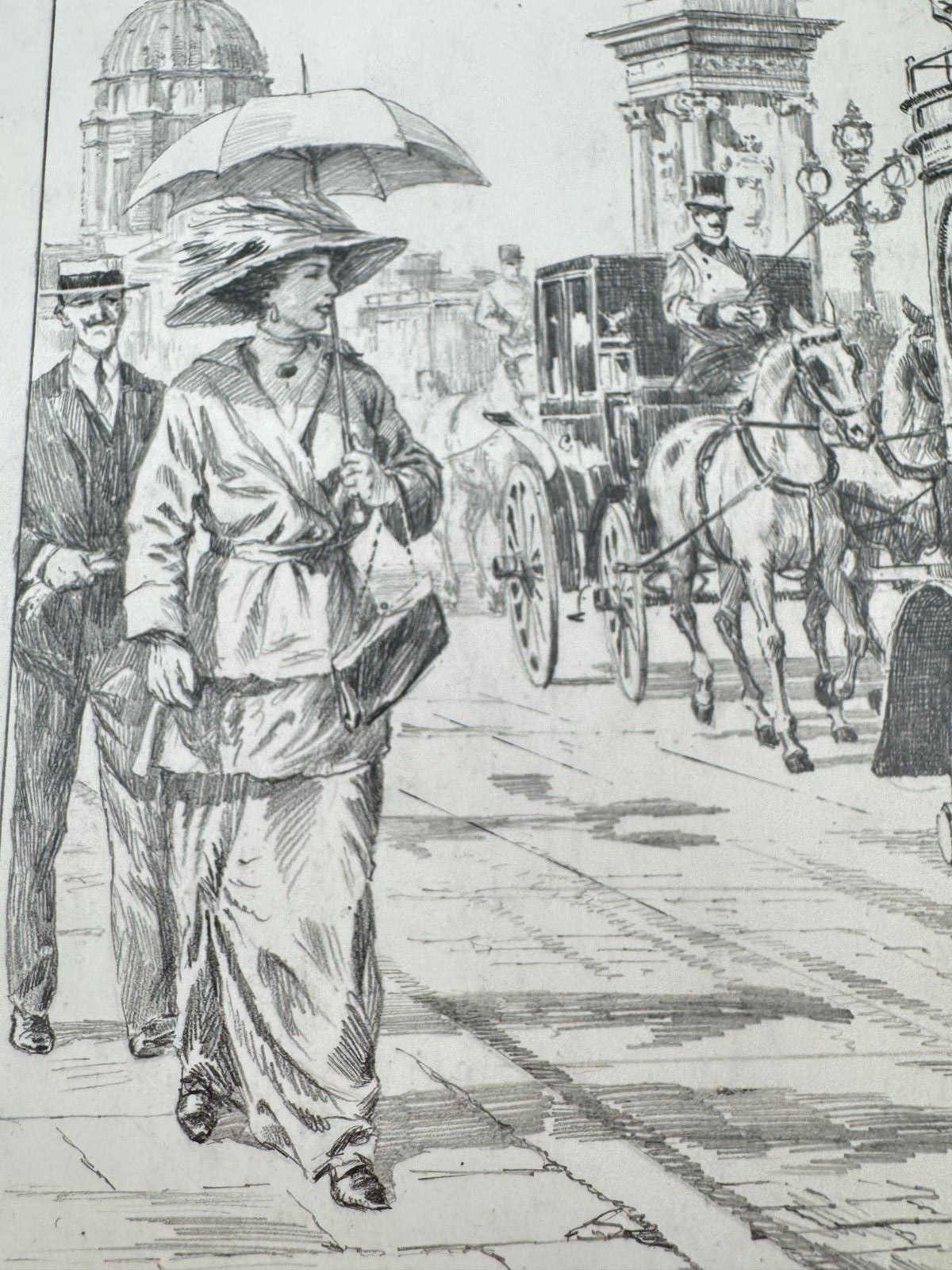 * HEINZ WEHLISCH ZEICHNUNG PARIS AUTOMOBIL 1912 ANSICHT SIGNIERT
