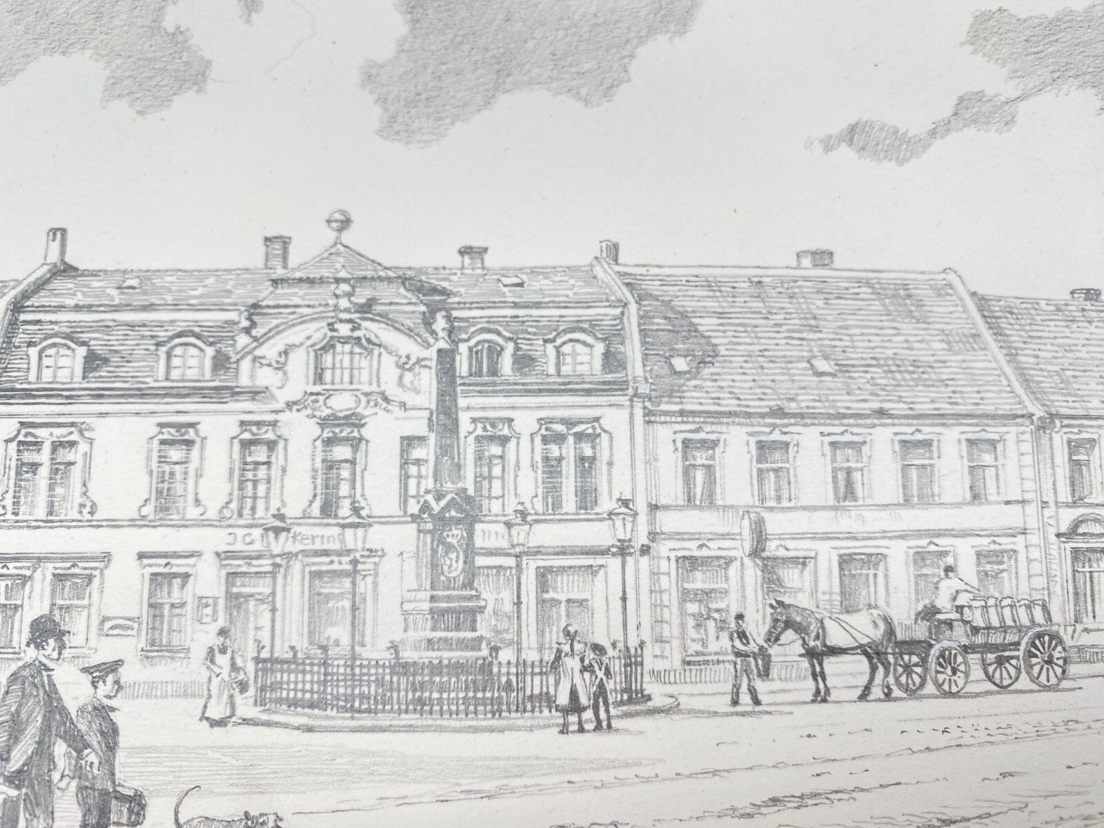 KÜNSTLER HEINZ WEHLISCH ZEICHNUNG AHAUS WESTFALEN MARKT UM 1900 SIGNIERT