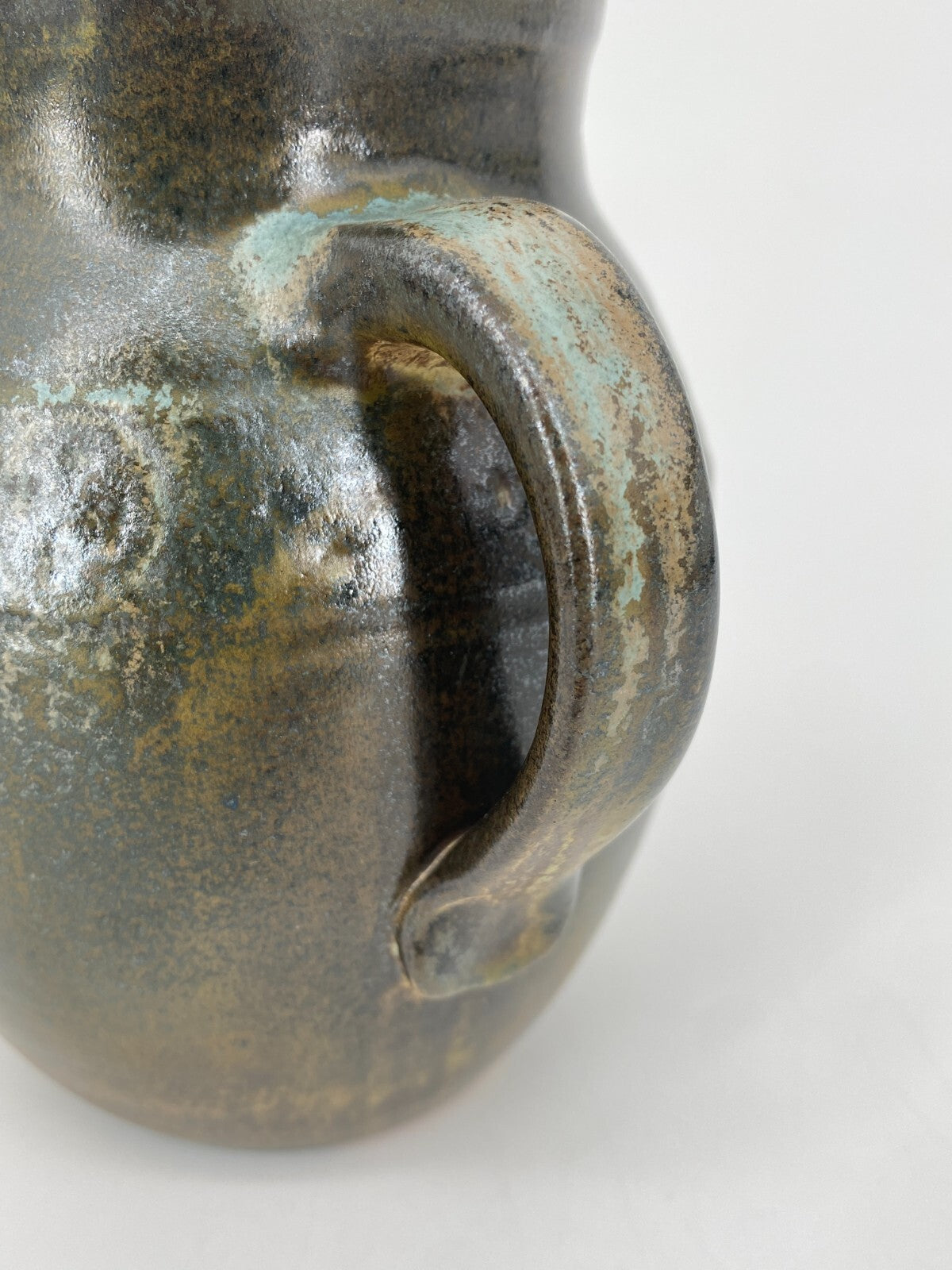 * STUDIO KERAMIK HENKEL VASE AMPHORE KRUG GEFÄß GRÜN BRAUN 15,5CM VINTAGE