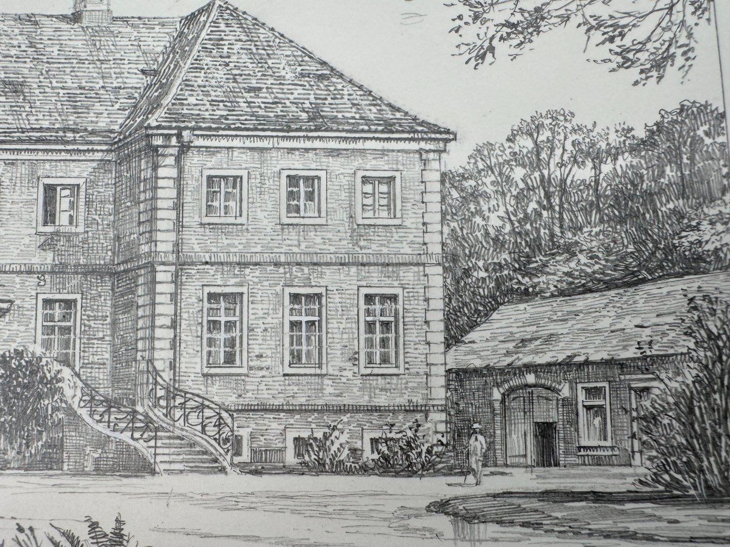 * HEINZ WEHLISCH ZEICHNUNG HAUS ALTENKAMP ASCHENDORF ANSICHT SIGNIERT