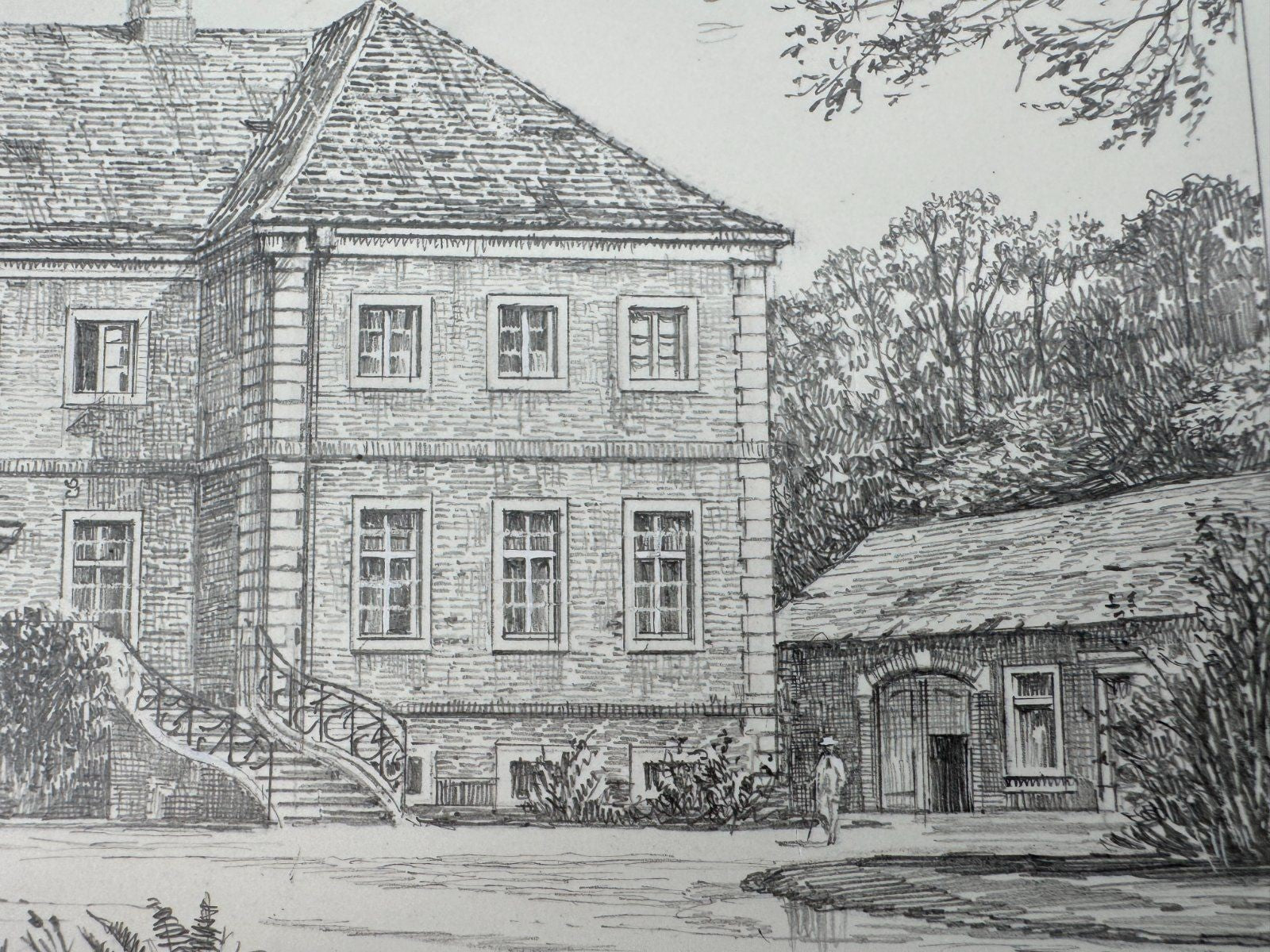 * HEINZ WEHLISCH ZEICHNUNG HAUS ALTENKAMP ASCHENDORF ANSICHT SIGNIERT