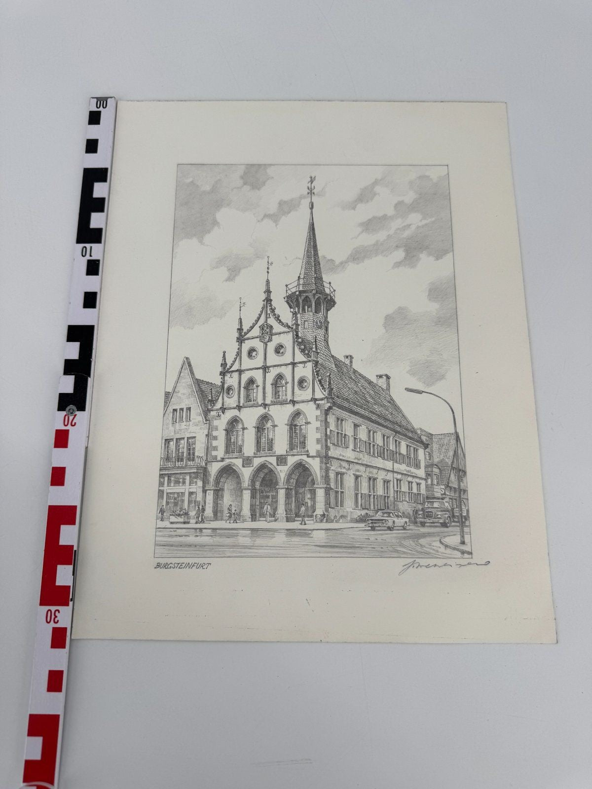 * HEINZ WEHLISCH ZEICHNUNG BURGSTEINFURT ALTES RATHAUS ANSICHT