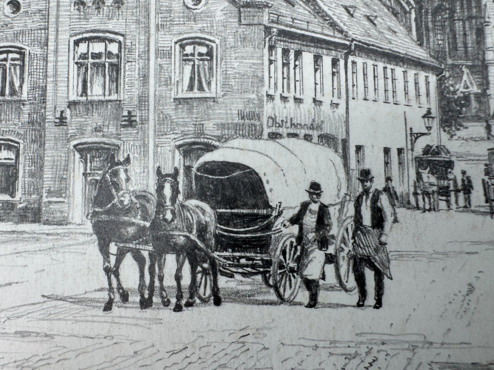 * HEINZ WEHLISCH ZEICHNUNG AUE MARKTPLATZ RATHAUS 1900 ANSICHT SIGNIERT