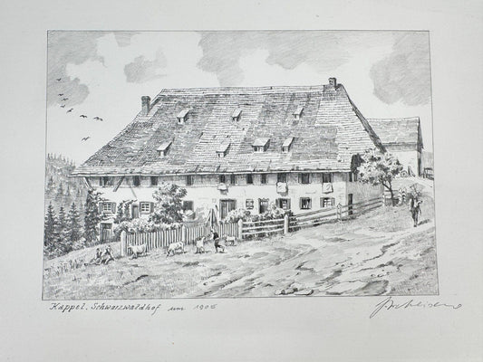 * HEINZ WEHLISCH ZEICHNUNG KAPPEL SCHWARZWALDHOF 1905 ANSICHT SIG