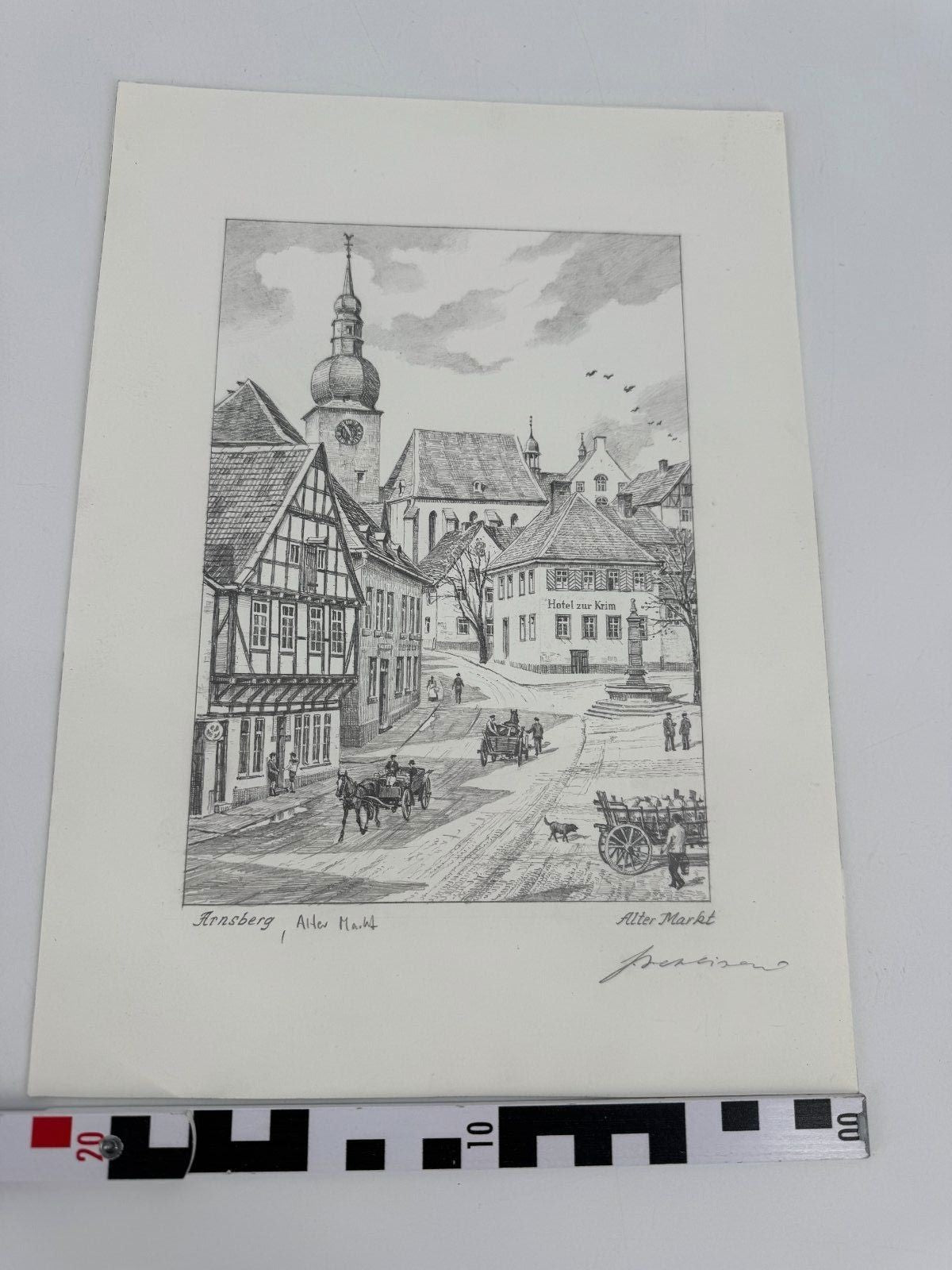 * HEINZ WEHLISCH ZEICHNUNG ARNSBERG ALTER MARKT ANSICHT SIGNIERT
