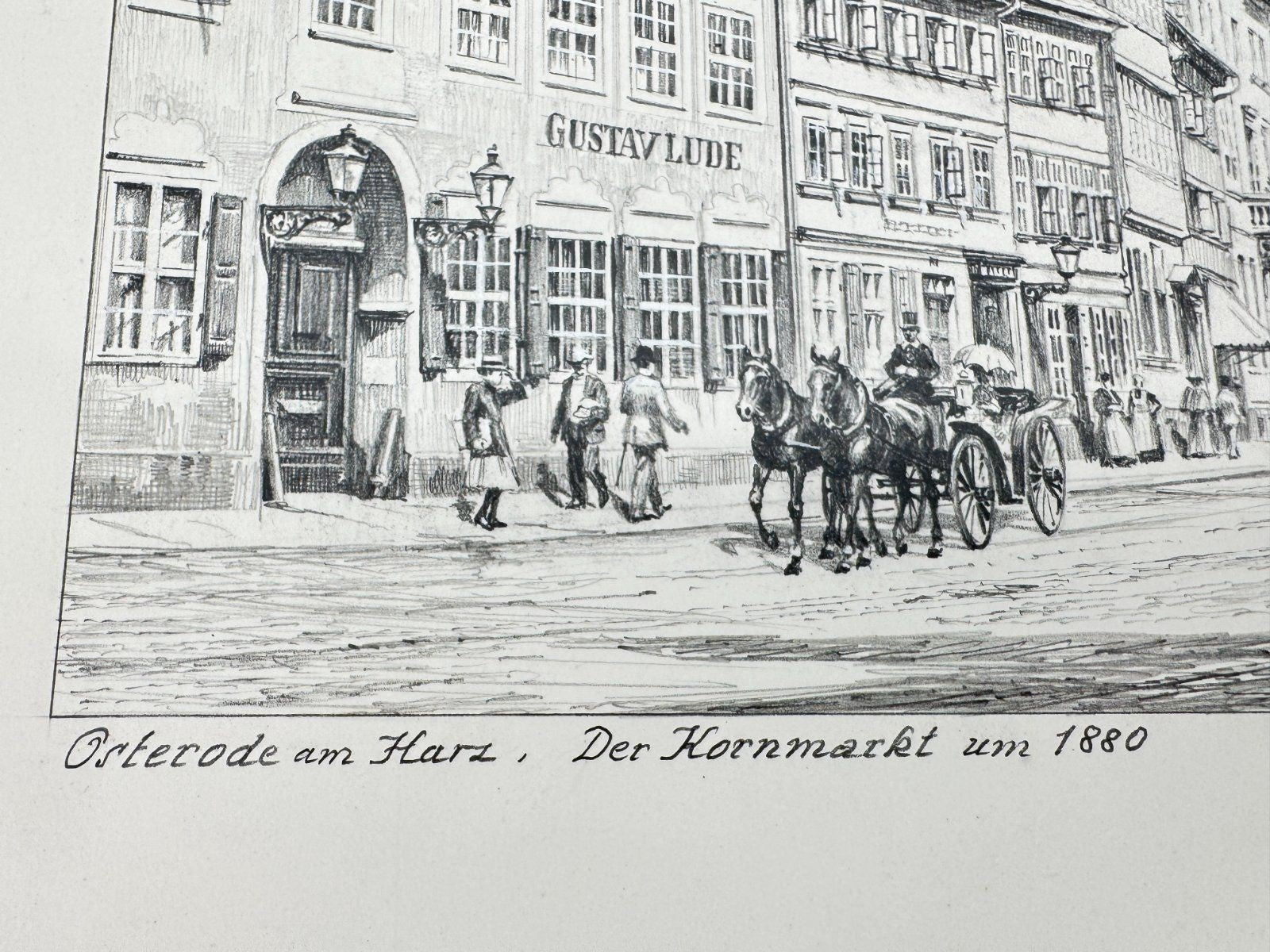 * HEINZ WEHLISCH ZEICHNUNG OSTERODE AM HARZ KORNMARKT 1880 ANSIC