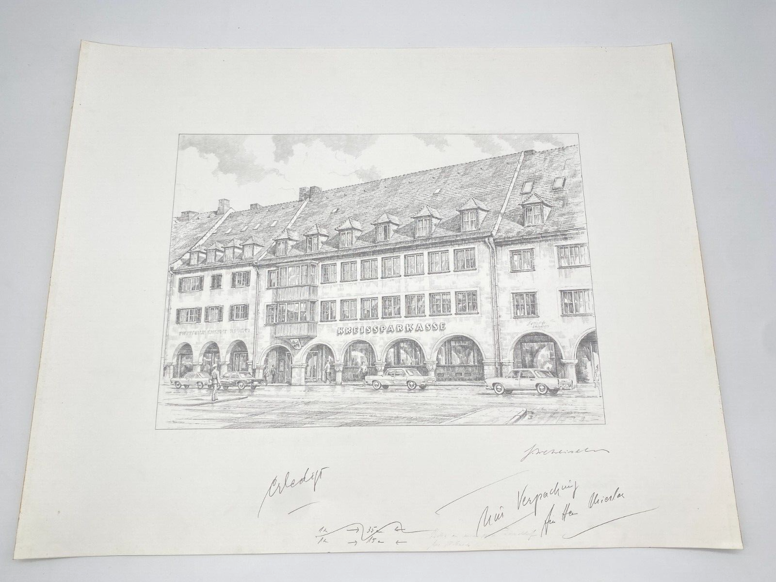 HEINZ WEHLISCH ZEICHNUNG KREISSPARKASSE FREUDENSTADT ARKADEN HANDSIGNIERT