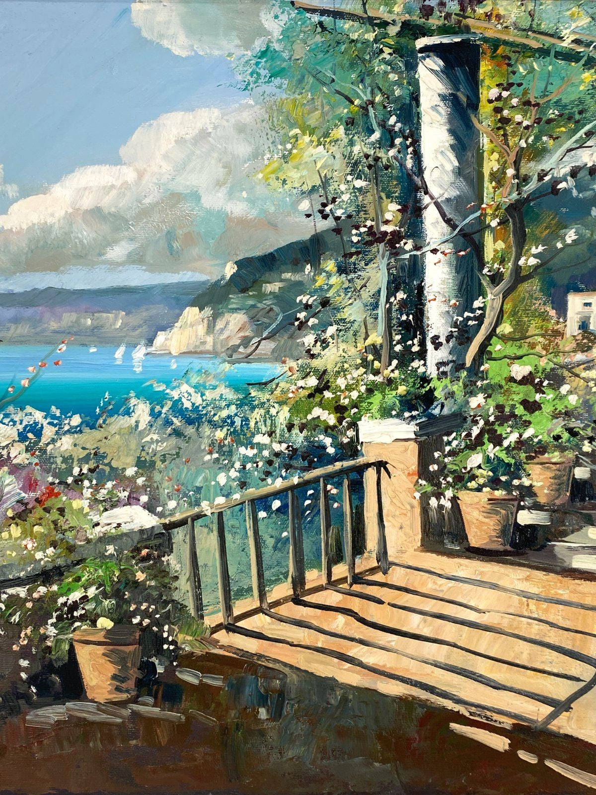 *ACRYLGEMÄLDE MEDITERRAN MITTELMEER TERRASSE LANDHAUS LANDSCHAFT