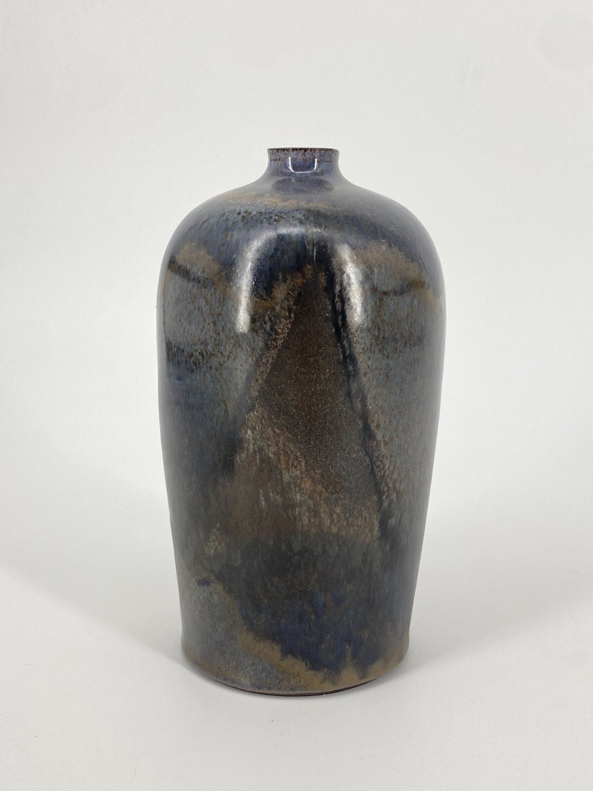 * STUDIOKERAMIK VASE GRAU BLAU BRAUN METALLIC "R" 16,5CM
