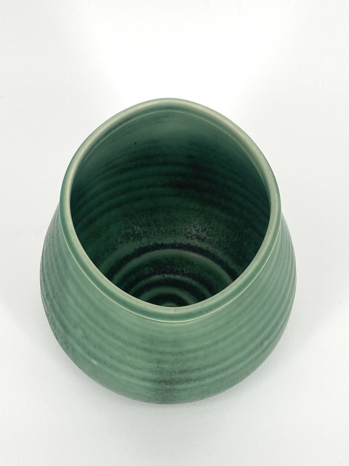 * STUDIOKERAMIK VASE RUND OVAL JADE GRÜN MARMORIERT RINGE VINTAGE