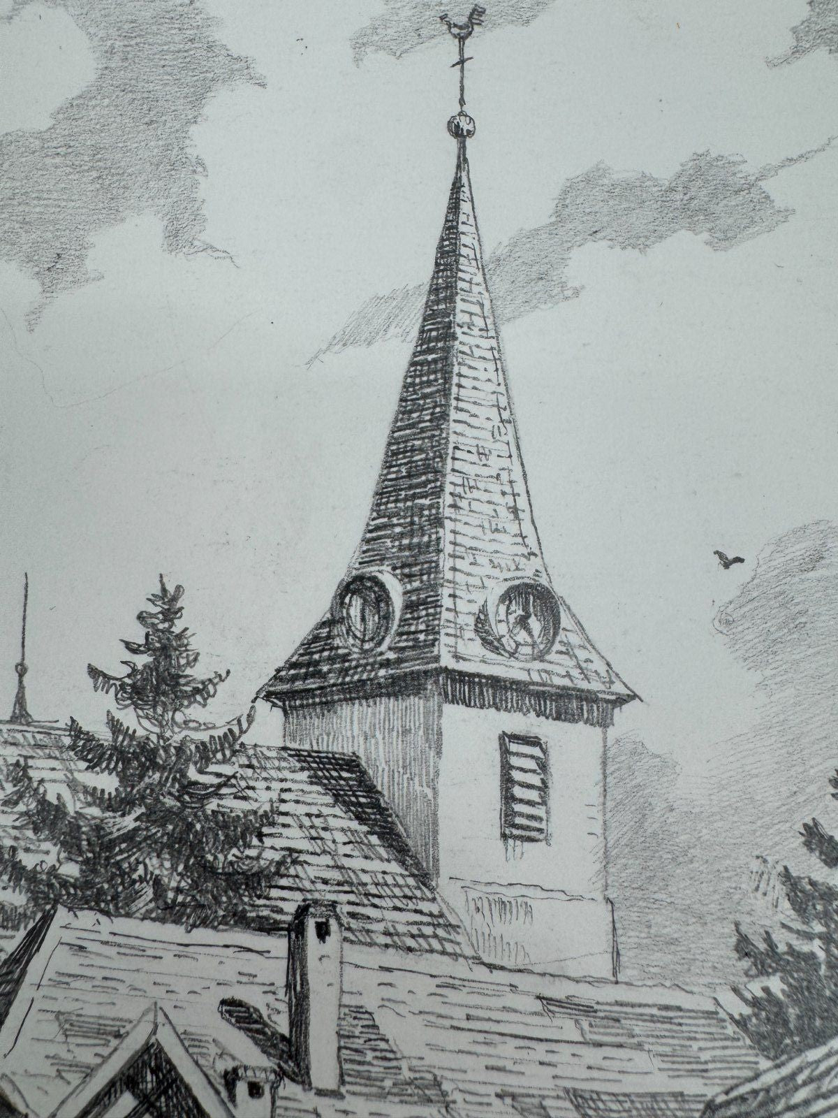 * HEINZ WEHLISCH ZEICHNUNG ONSTMETTINGEN KIRCHE 1910 ANSICHT SIGN