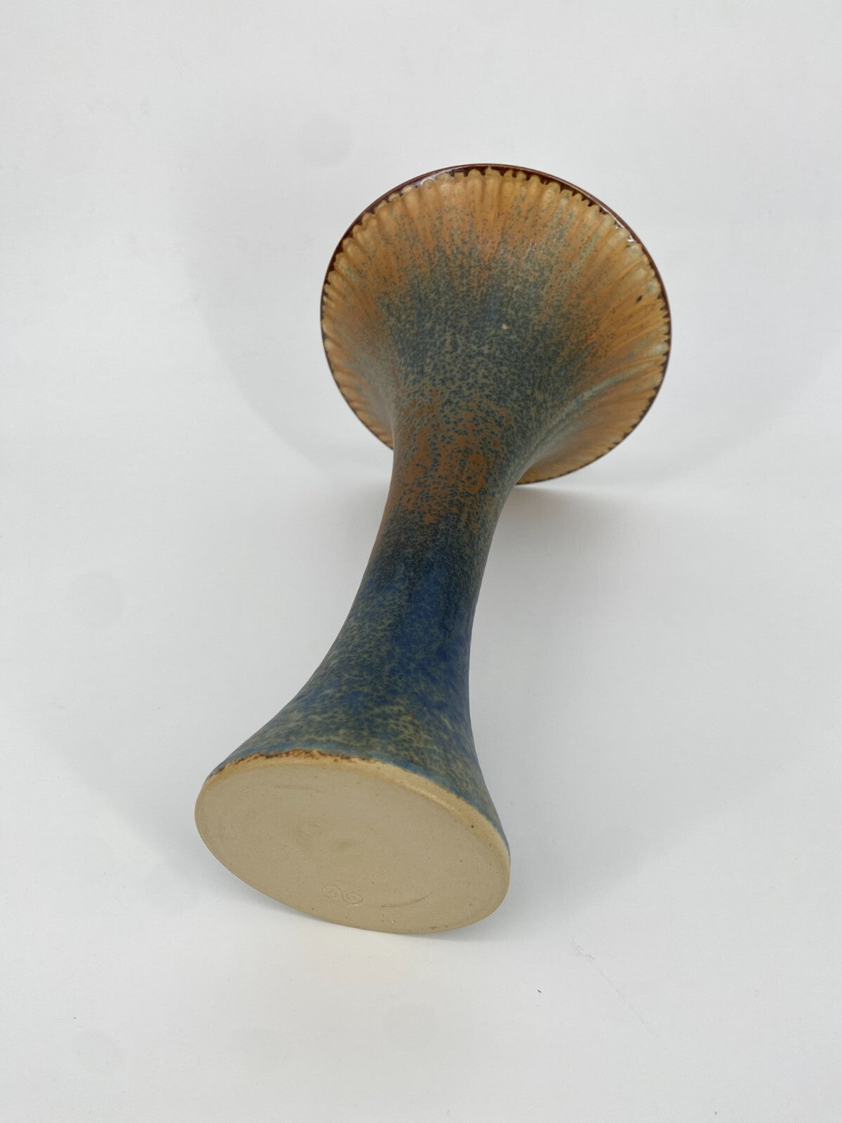 * STUDIO KERAMIK HELMUT SCHWABE VASE BLAU BRAUN KONKAV 30 CM VINTAGE