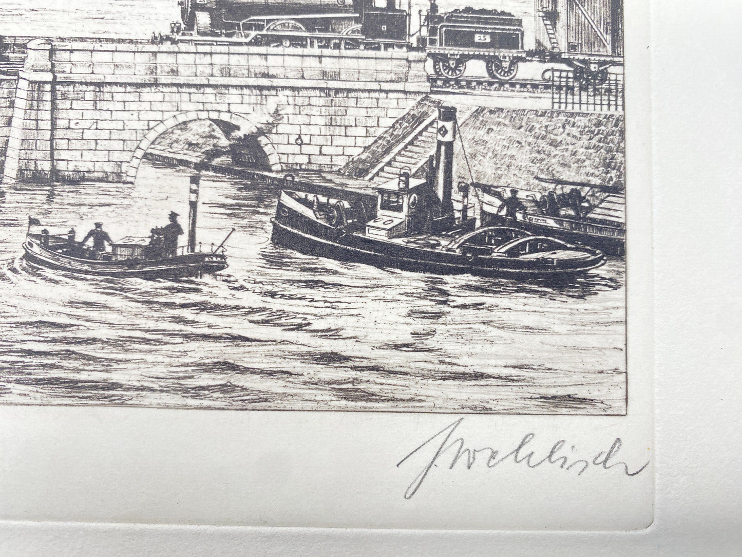 HEINZ WEHLISCH RADIERUNG BLICK AUF LUDWIGSHAFEN 1890 ORIGINAL HANDSIGNIERT
