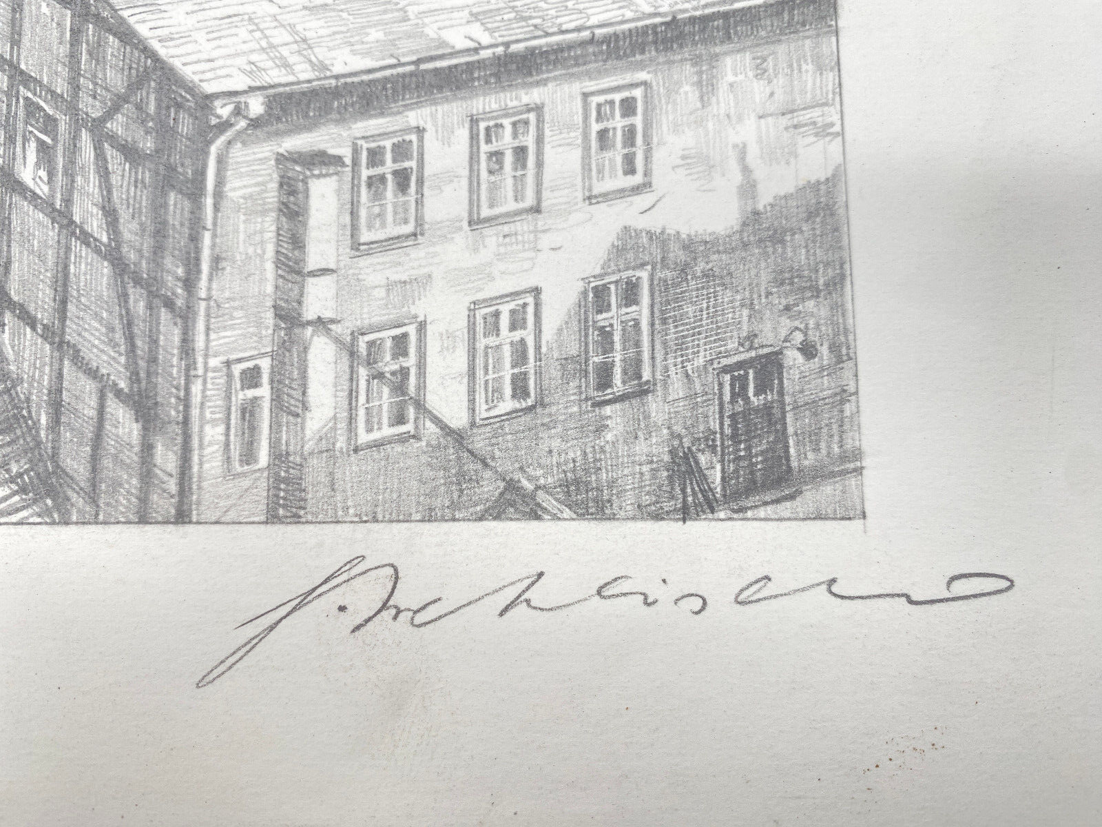 HEINZ WEHLISCH  ZEICHNUNG HANAU AM MAIN UM 1900 ORIGINAL HANDSIGNIERT