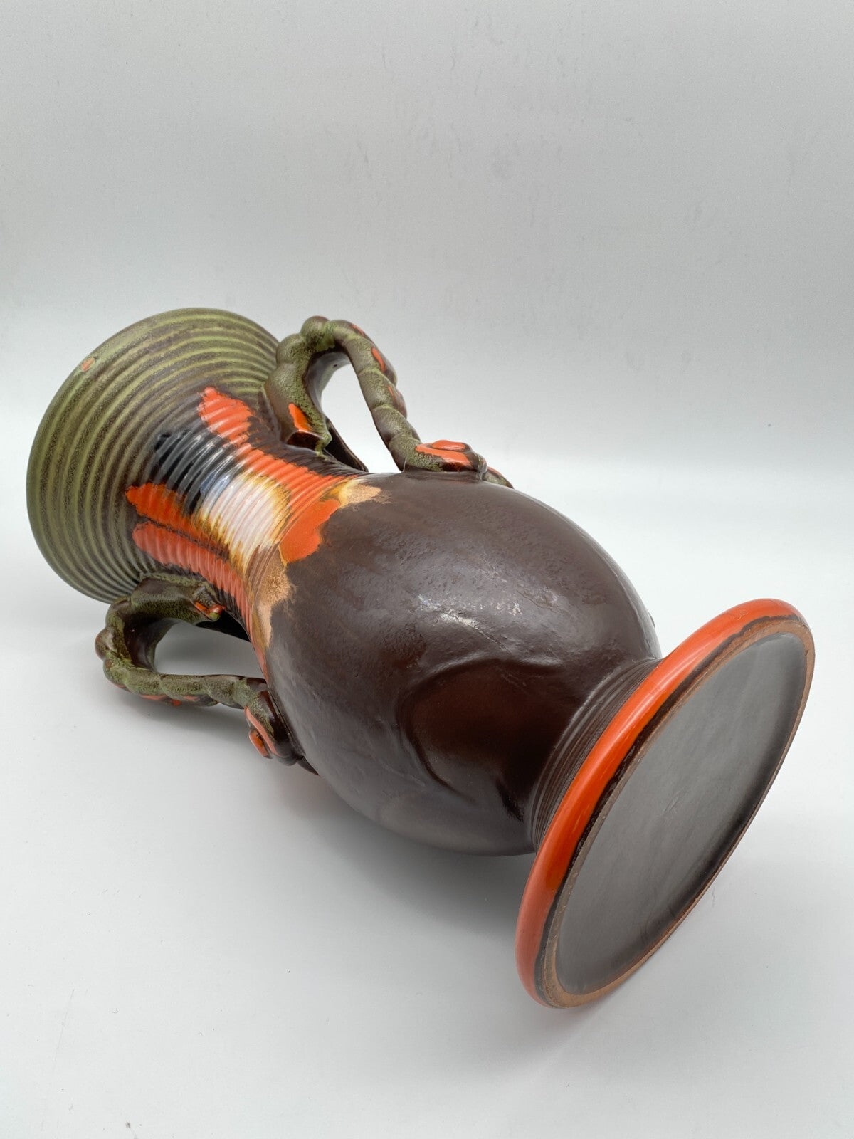 CARSTENS GRÄFENRODA ART DECO VASE HENKEL AMPHORENVASE LAUFGLASUR FAT LAVA GERMAN
