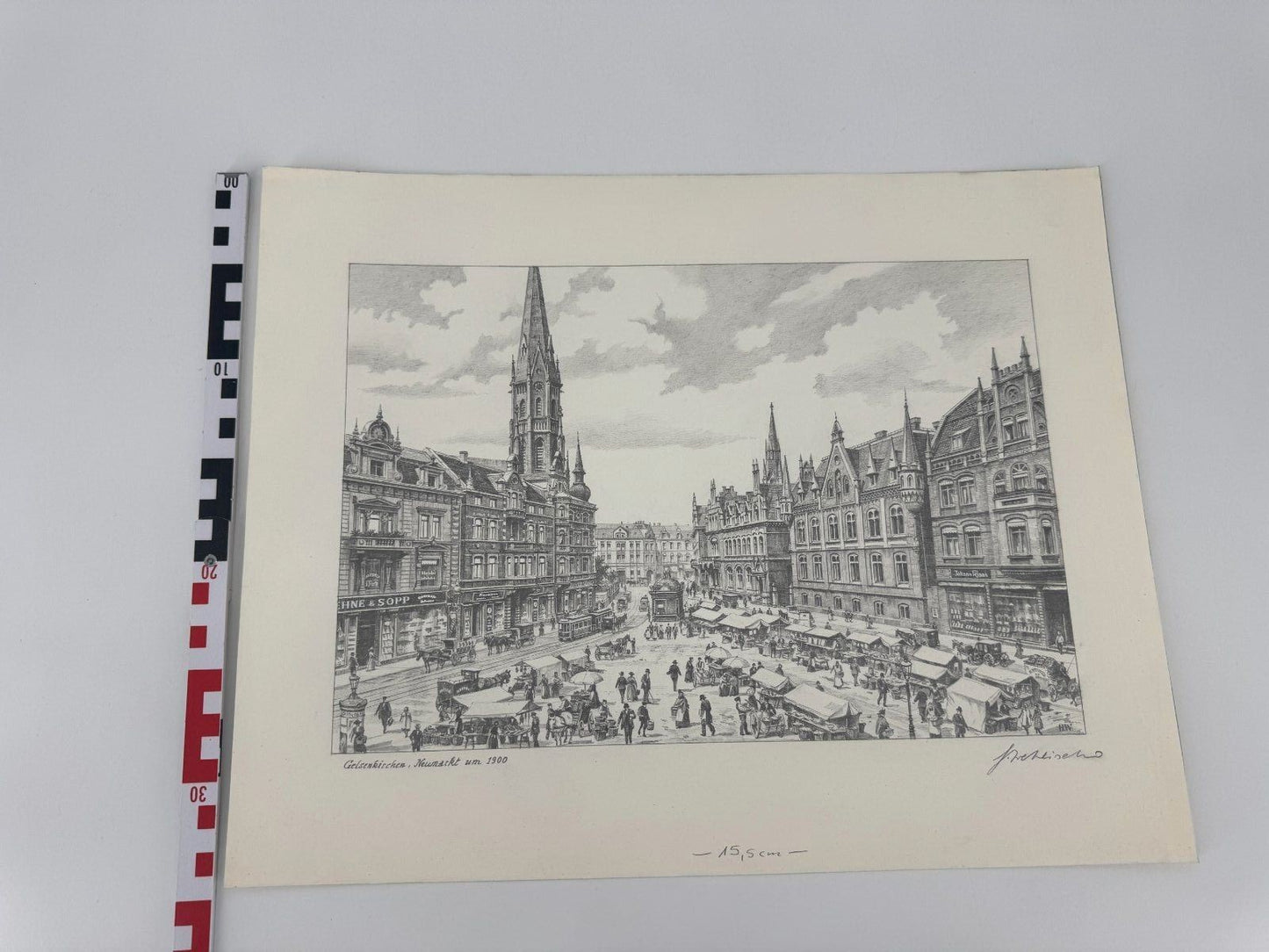 * HEINZ WEHLISCH ZEICHNUNG GELSENKIRCHEN NEUMARKT UM 1900 ANSICHT