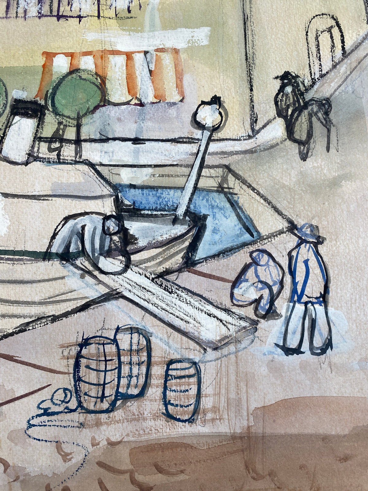* STUDIE ENTWURF AQUARELL HEINRICH HEUSER 1887-1967 HAFEN VON ISCHIAS CAPRI ITA