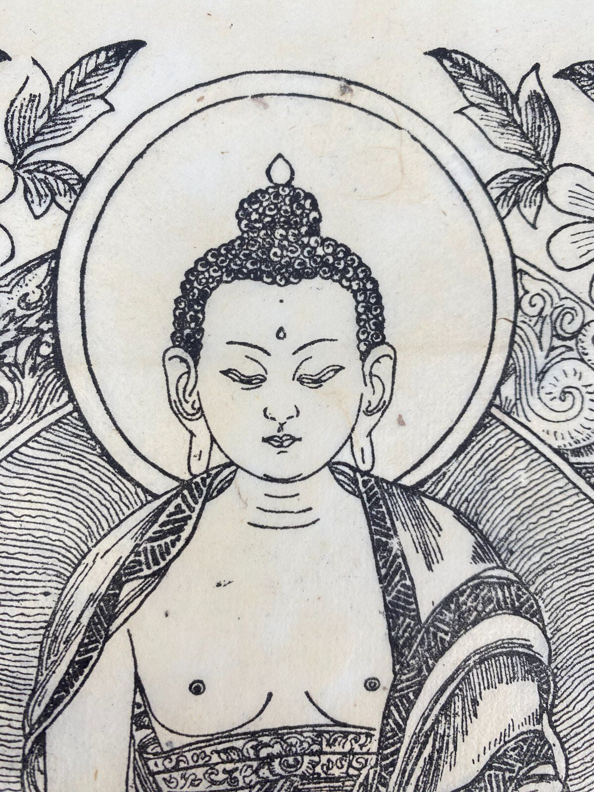 * HOLZSCHNITT BUDDHA ASIEN GRAFIK DRUCK TIBET DHARMACHAKRA MUDRA
