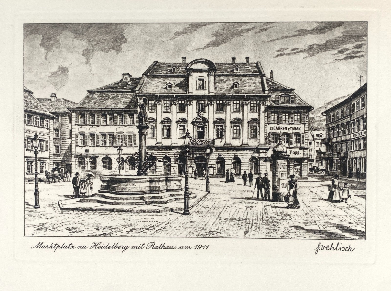 *2x RADIERUNG HEINZ WEHLISCH HEIDELBERG ANSICHTEN PFERDEBAHN MARKTPLATZ ORIGINAL