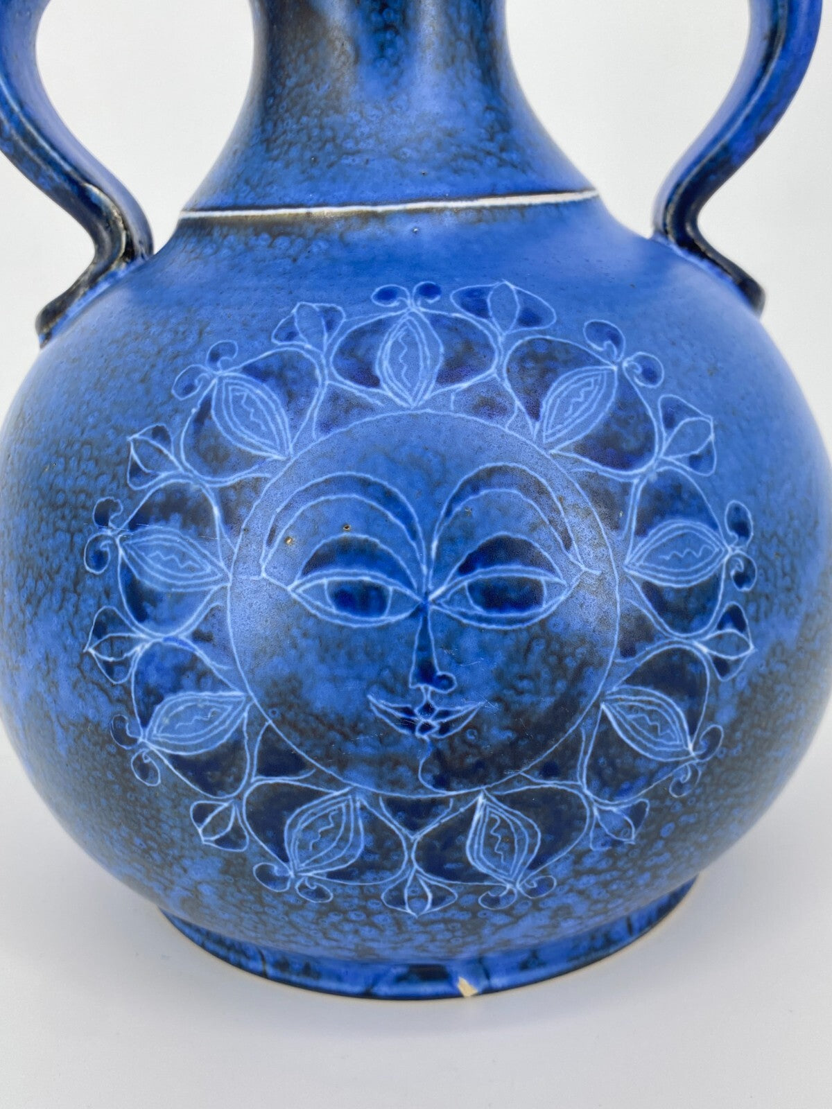 * THOMS HANDARBEIT STUDIO KERAMIK VASE BLAU AMPHORE SONNE MOND 60ER VINTAGE