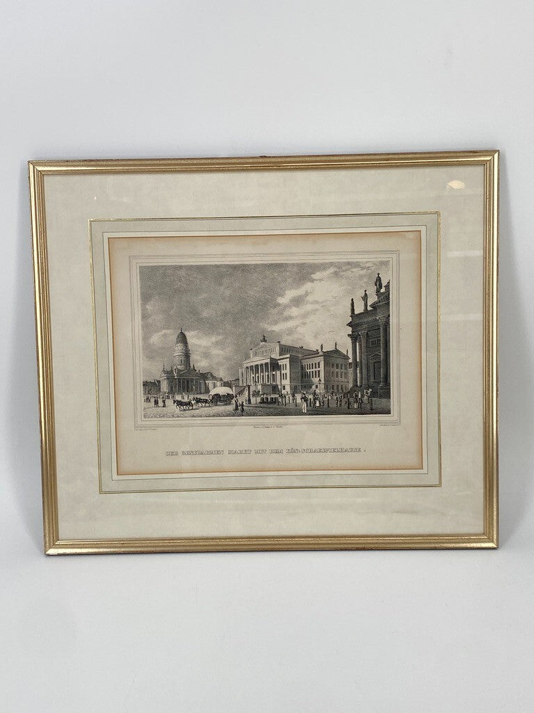 * ORIGINAL LITHOGRAFIE 1840 GENDARMENMARKT DOM SCHAUSPIELHAUS BERLIN ANTIK