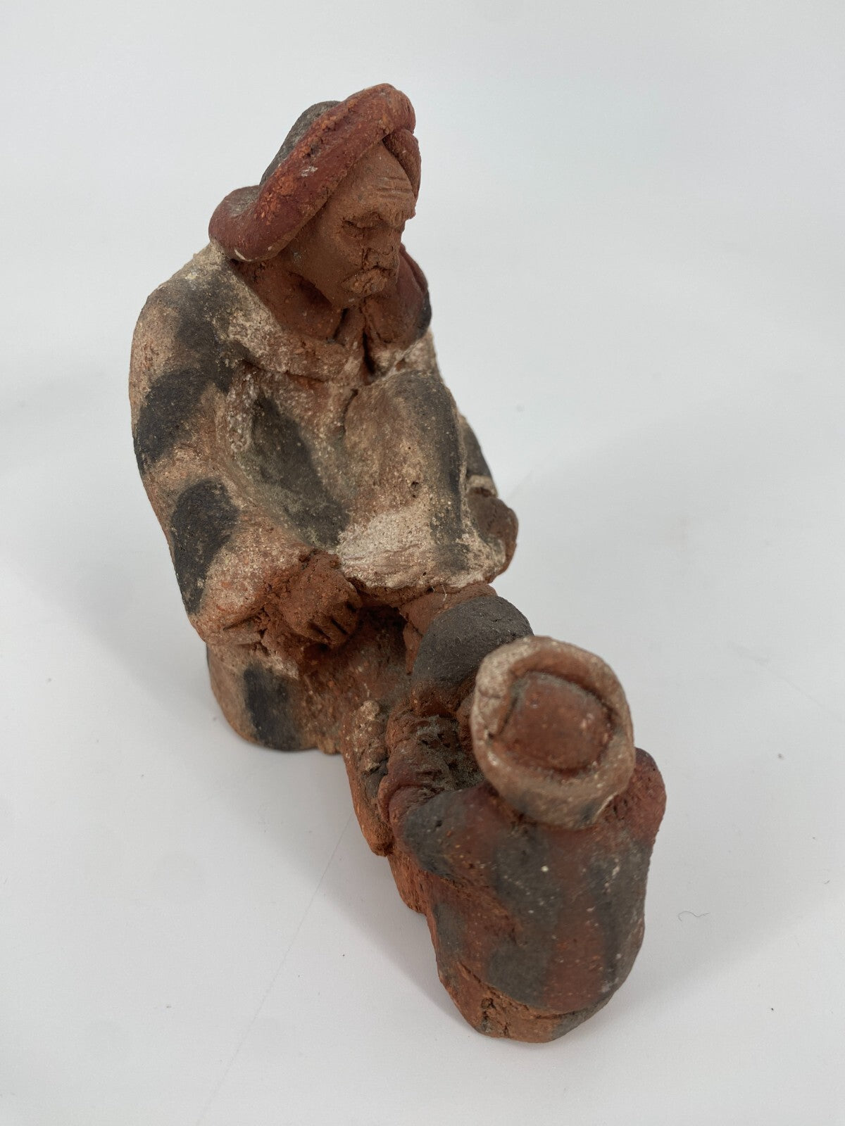 * 2 STK KERAMIK FIGUR STATUETTE ÄGYPTEN  TERRAKOTTA TON HANDARBEIT VINTAGE