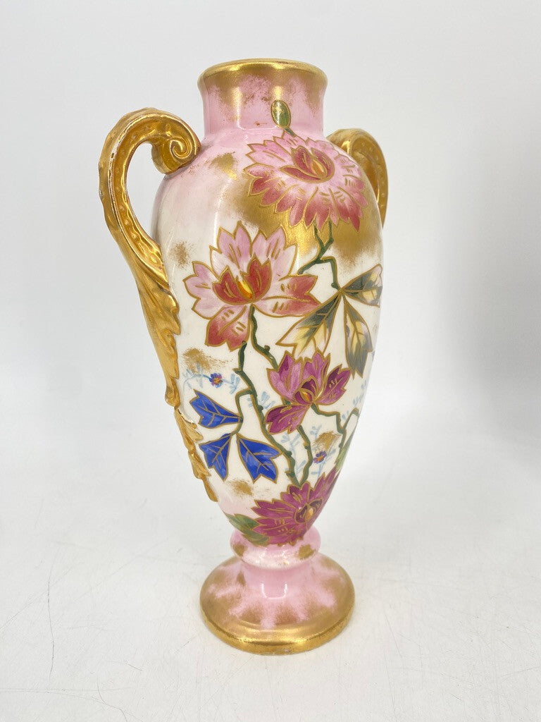 * 2 x VASE PRUNKVASE HENKELVASE BONN FRANZ ANTON MEHLEM PORZELLAN GOLD FLORAL