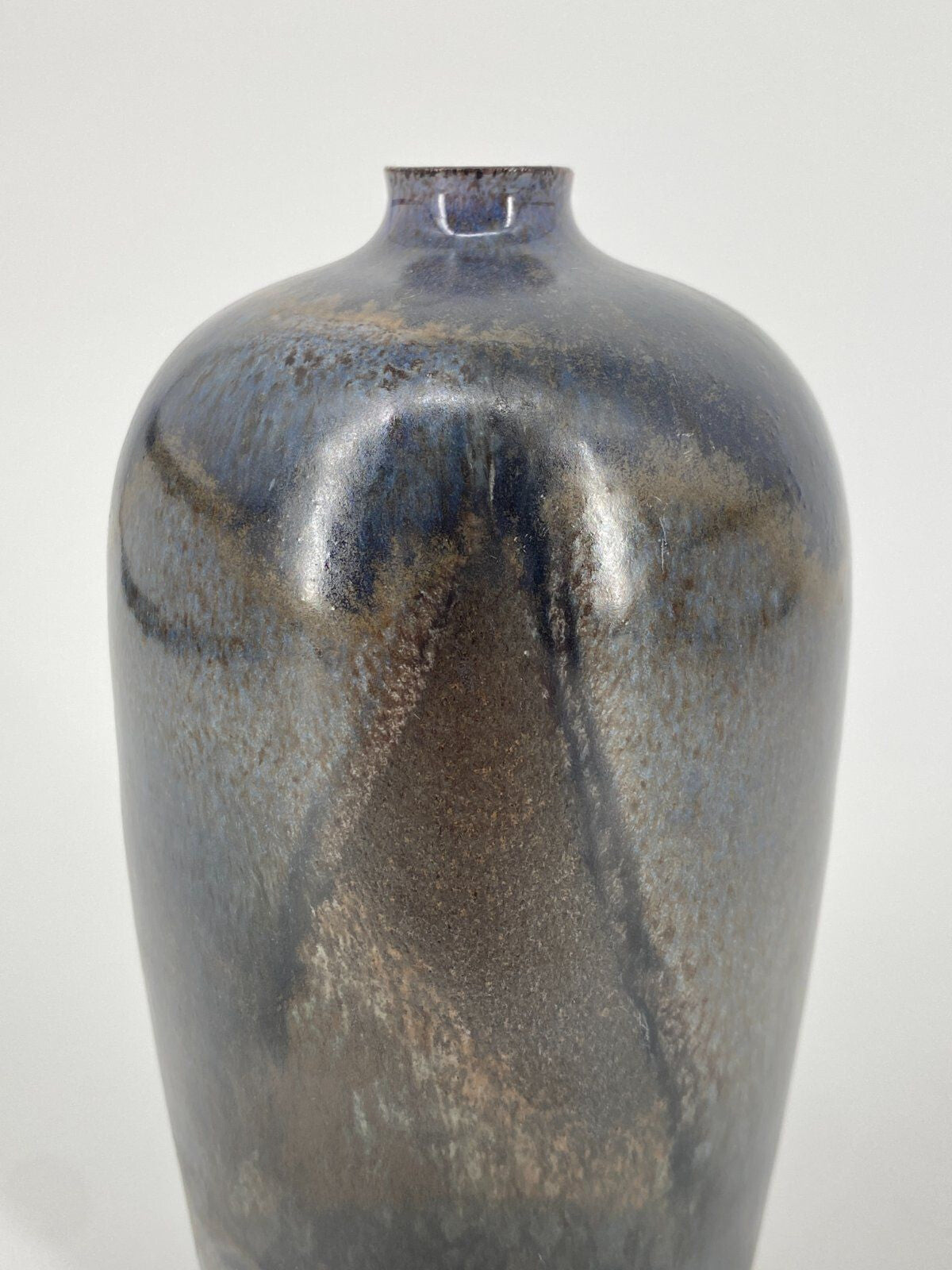 * STUDIOKERAMIK VASE GRAU BLAU BRAUN METALLIC "R" 16,5CM