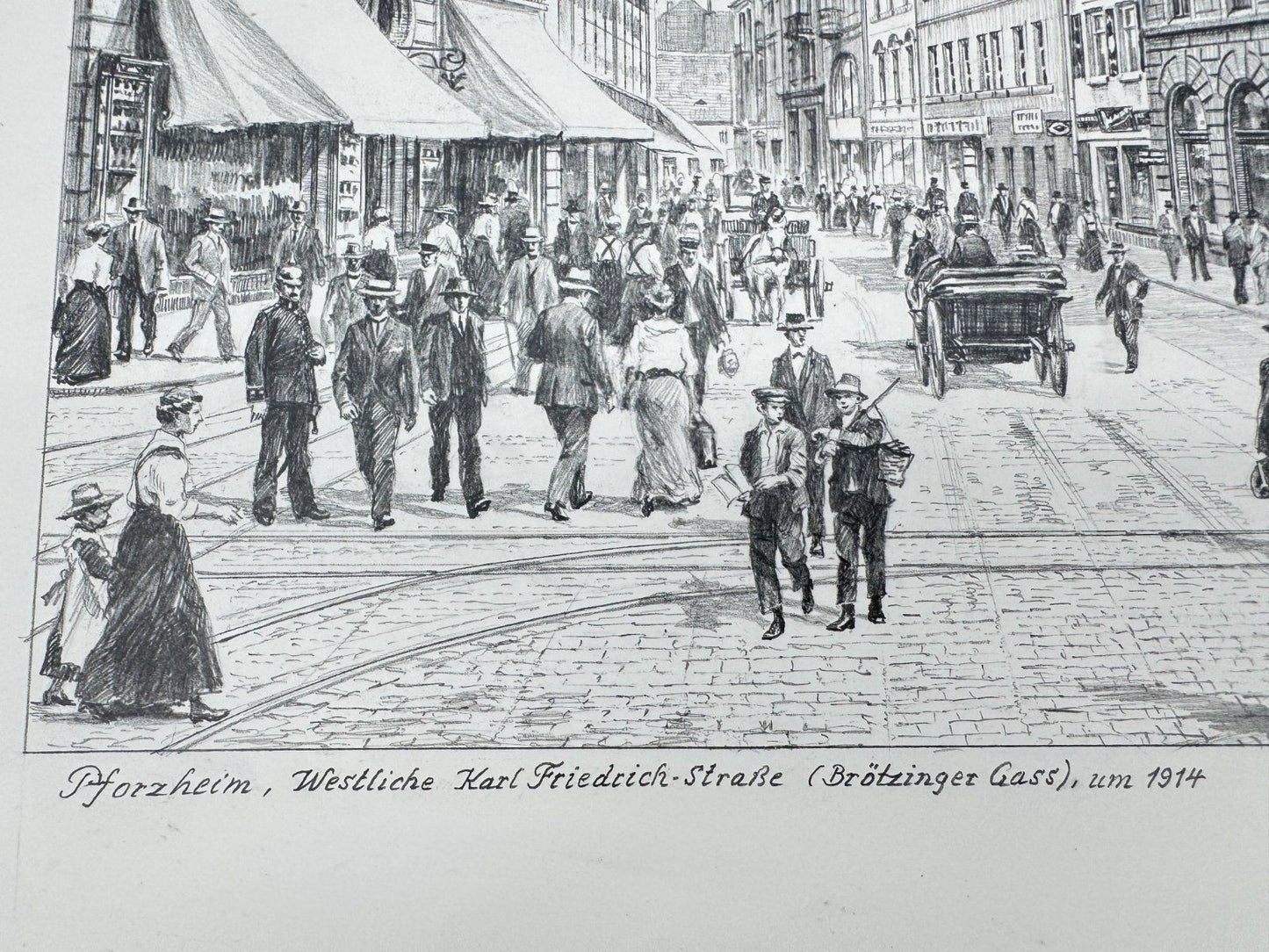 * HEINZ WEHLISCH ZEICHNUNG PFORZHEIM BRÖTZINGER GASS UM 1914 ANSICHT