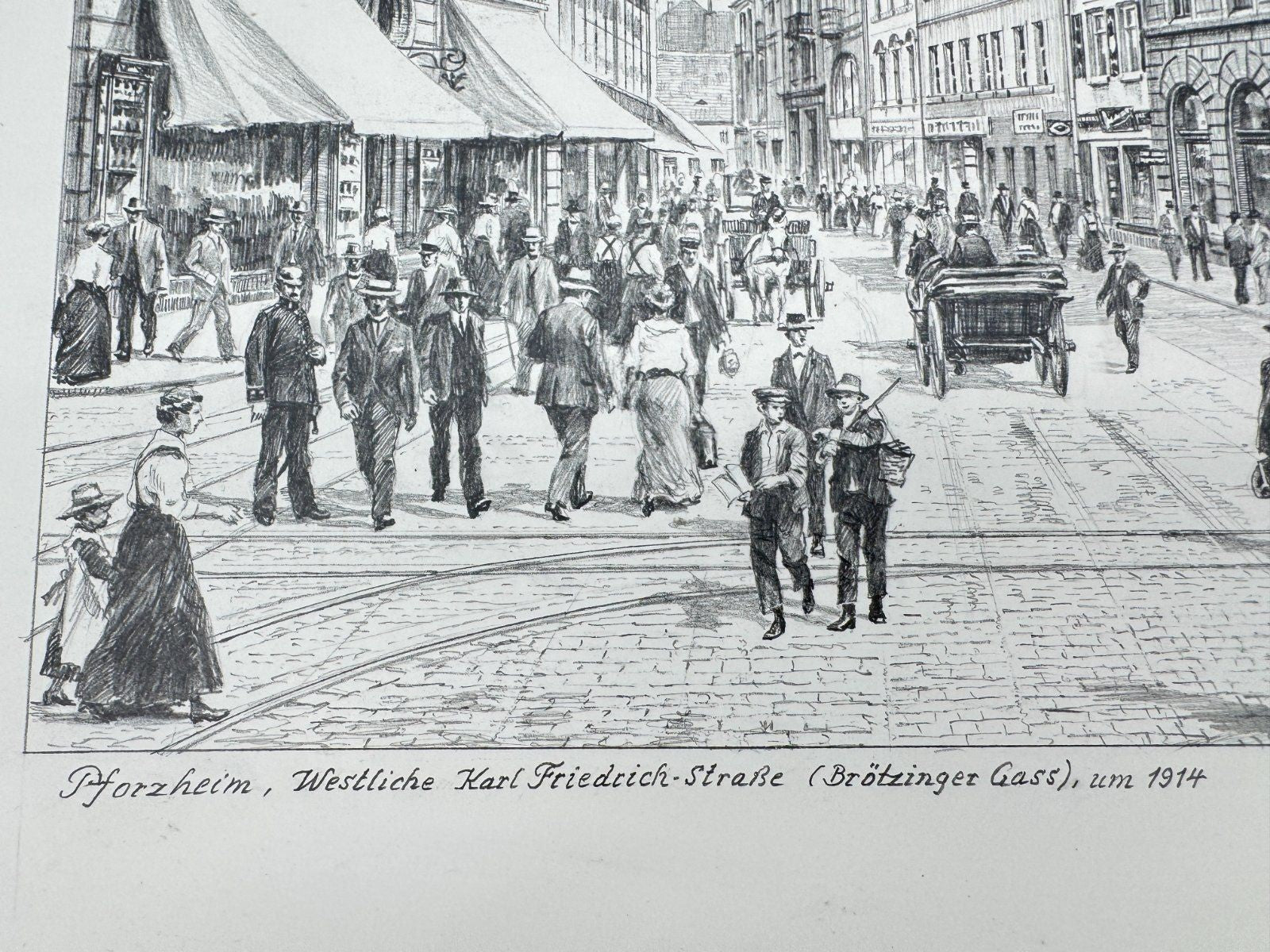 * HEINZ WEHLISCH ZEICHNUNG PFORZHEIM BRÖTZINGER GASS UM 1914 ANSICHT