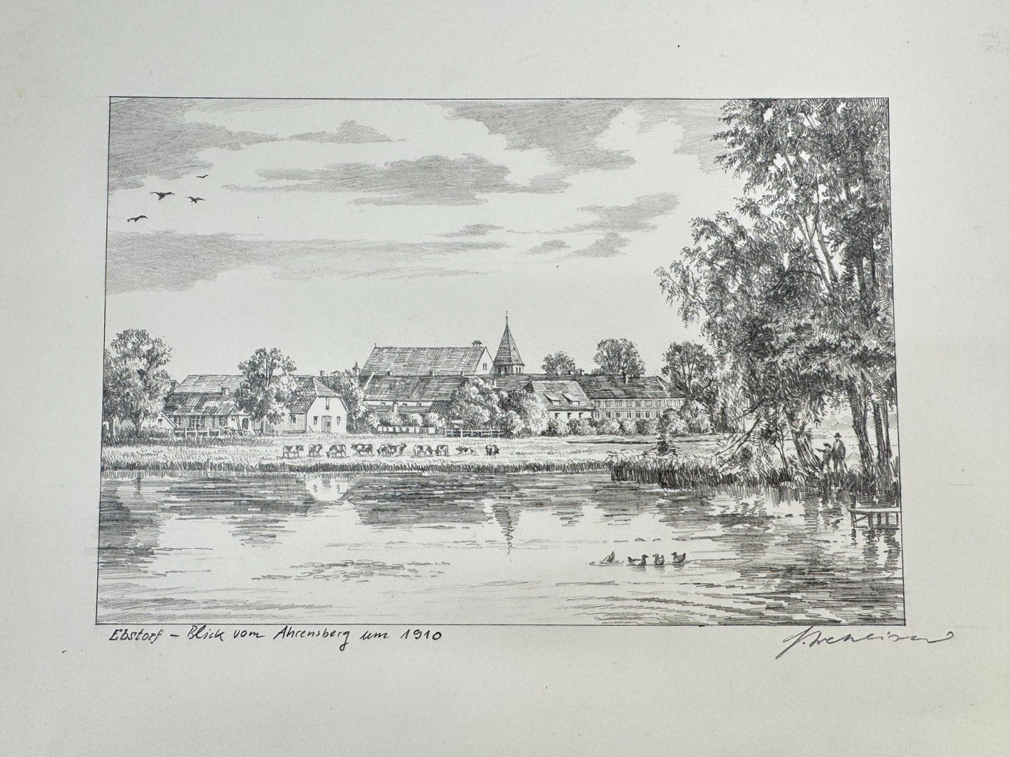 * HEINZ WEHLISCH ZEICHNUNG EBSTORF AHRENSBERG UM 1910 ANSICHT