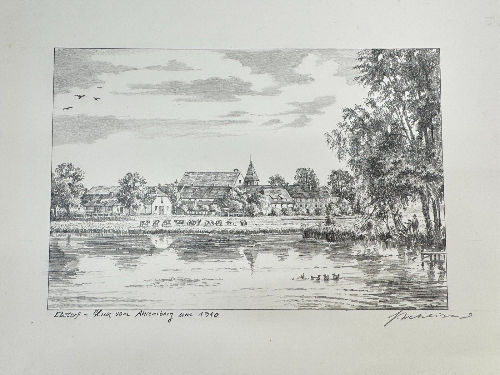 * HEINZ WEHLISCH ZEICHNUNG EBSTORF AHRENSBERG UM 1910 ANSICHT