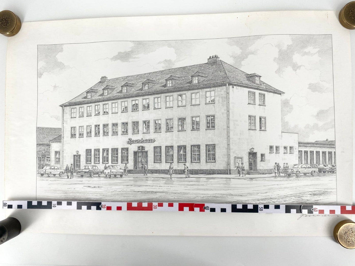 * BLEISTIFT-ZEICHNUNG HEINZ WEHLISCH SPARKASSE WIRTSCHAFTSWUNDER