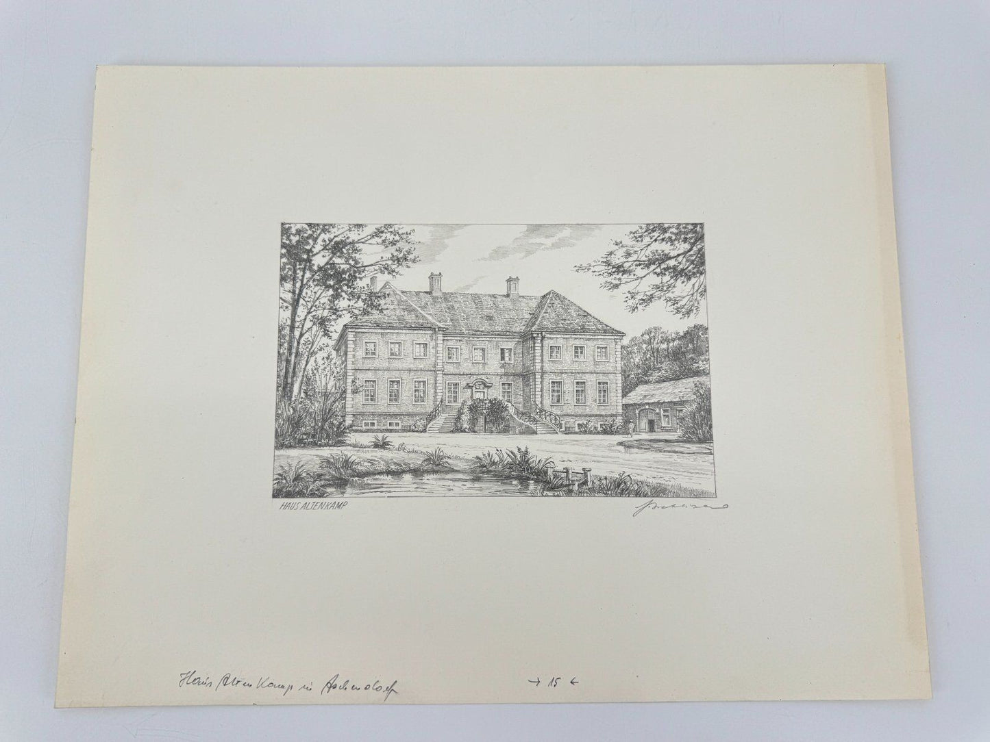 * HEINZ WEHLISCH ZEICHNUNG HAUS ALTENKAMP ASCHENDORF ANSICHT SIGNIERT