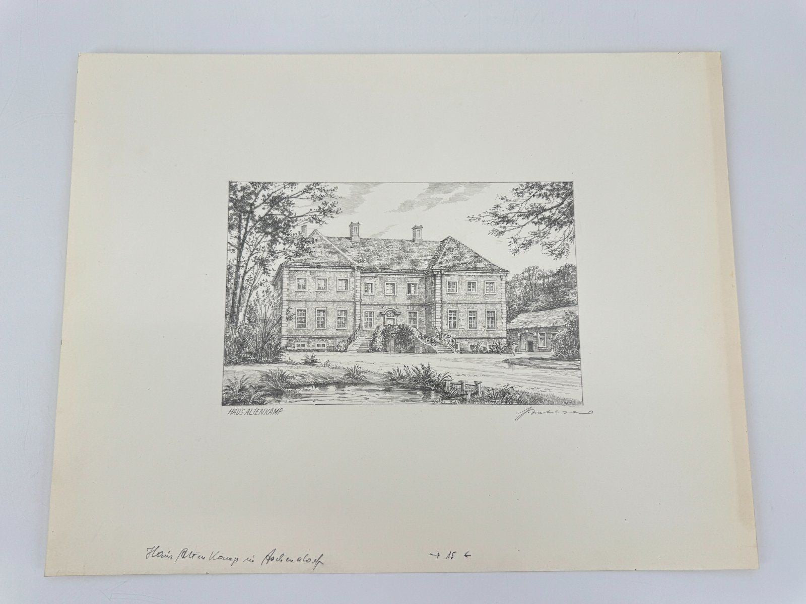 * HEINZ WEHLISCH ZEICHNUNG HAUS ALTENKAMP ASCHENDORF ANSICHT SIGNIERT