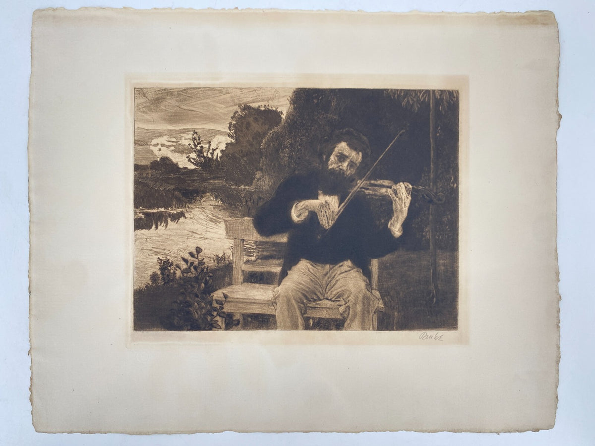 * RADIERUNG BERNHARD PANKOK HANDSIGNIERT SITZENDER GEIGER JUGENDSTIL 1896 UNIKAT