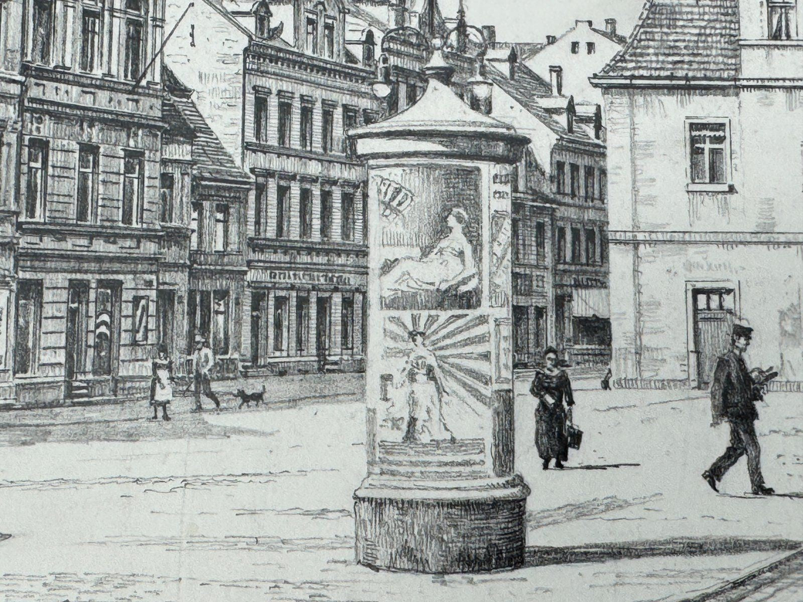 * HEINZ WEHLISCH ZEICHNUNG WERDAU SACHSEN MARKPLATZ ANSICHT SIGNI