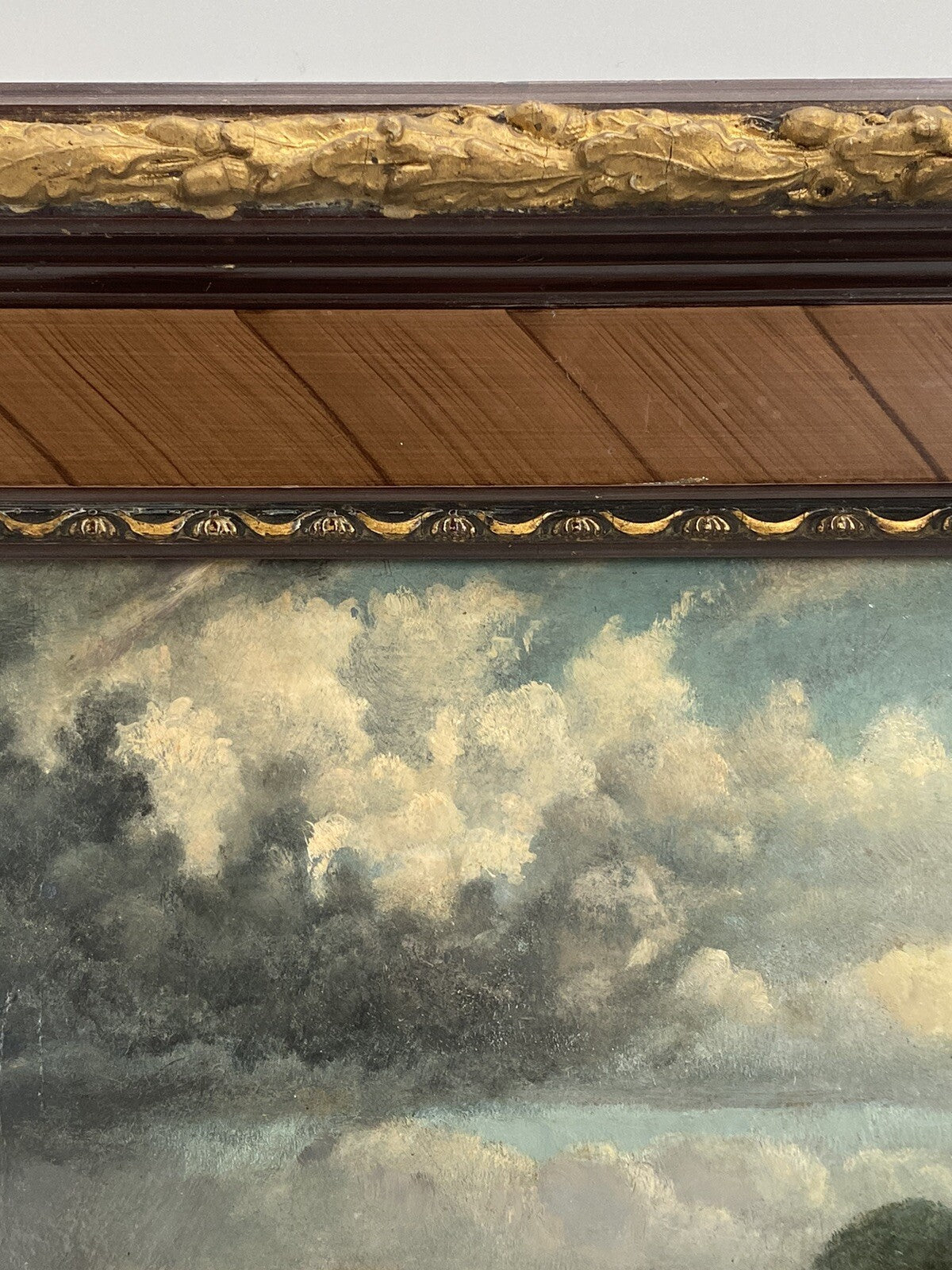 * ÖLGEMÄLDE BILD ÖL INSEL BOOT WETTER WOLKEN ANSICHT ANTIK 1909