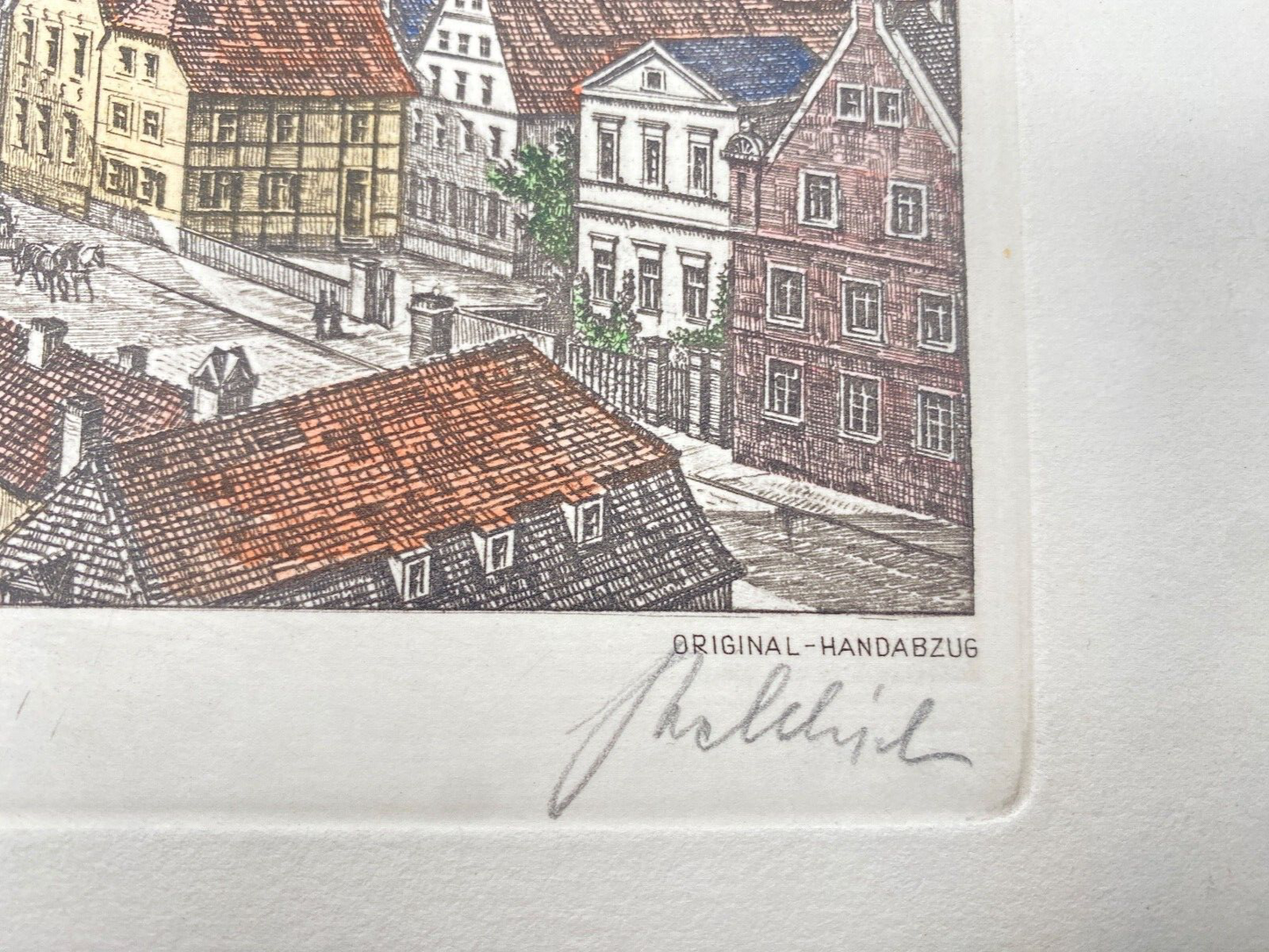 HEINZ WEHLISCH RADIERUNG MÜNSTER UM 1850 COLORIERT HANDSIGNIERT