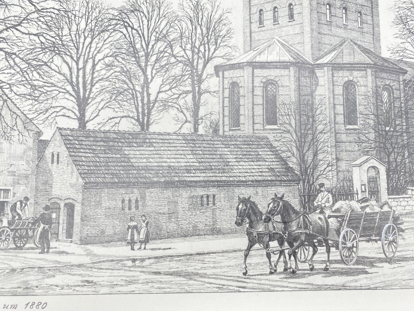 DEUTSCHER KÜNSTLER HEINZ WEHLISCH ZEICHNUNG DORFKIRCHE IN STOLPE  1880 SIGNIERT