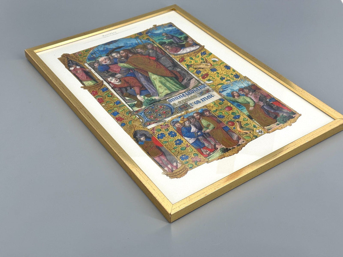 *2x KUNSTDRUCK BIBEL SCHÖPFUNG WELT GOLDFARBIG EVANGELIUM MATTHÄU