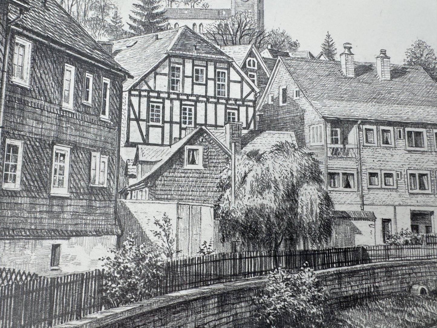 * HEINZ WEHLISCH ZEICHNUNG BAD BERLEBURG ANSICHT SIGNIERT