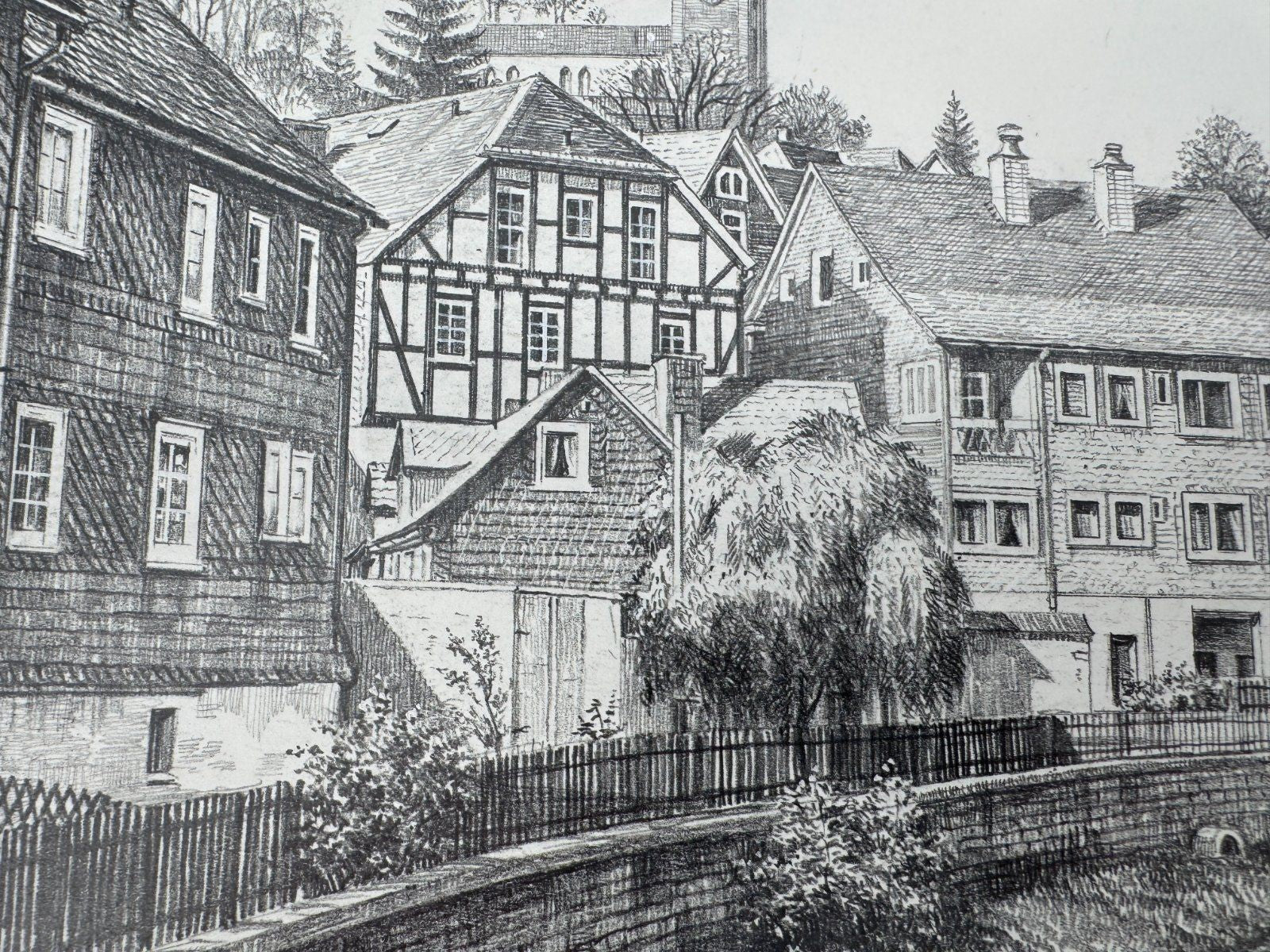 * HEINZ WEHLISCH ZEICHNUNG BAD BERLEBURG ANSICHT SIGNIERT