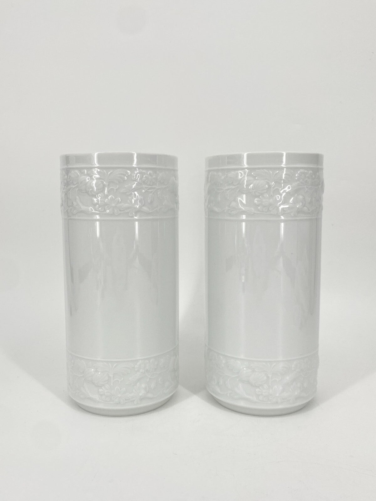 * 2x KRAUTHEIM PORZELLAN VASE MURILLO WEIß ZYLINDRISCH FLORAL 22CM SELB