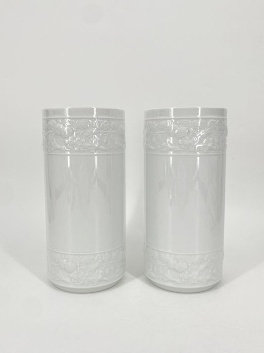 * 2x KRAUTHEIM PORZELLAN VASE MURILLO WEIß ZYLINDRISCH FLORAL 22CM SELB