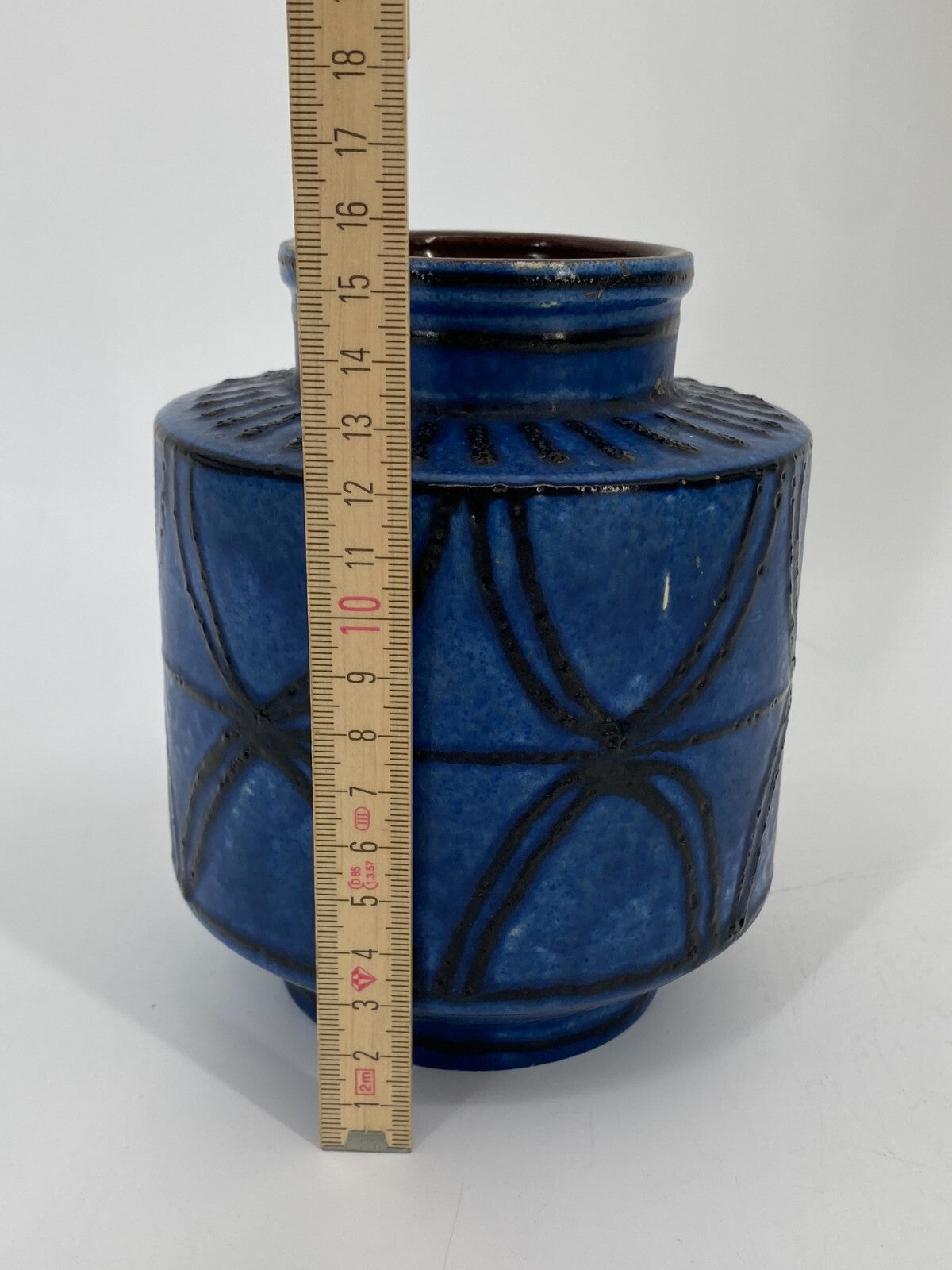 * KERAMIK VASE CARSTENS 1264-16 BLAU SCHWARZ BRAUN 60ER MID CENTURY VINTAGE 15CM