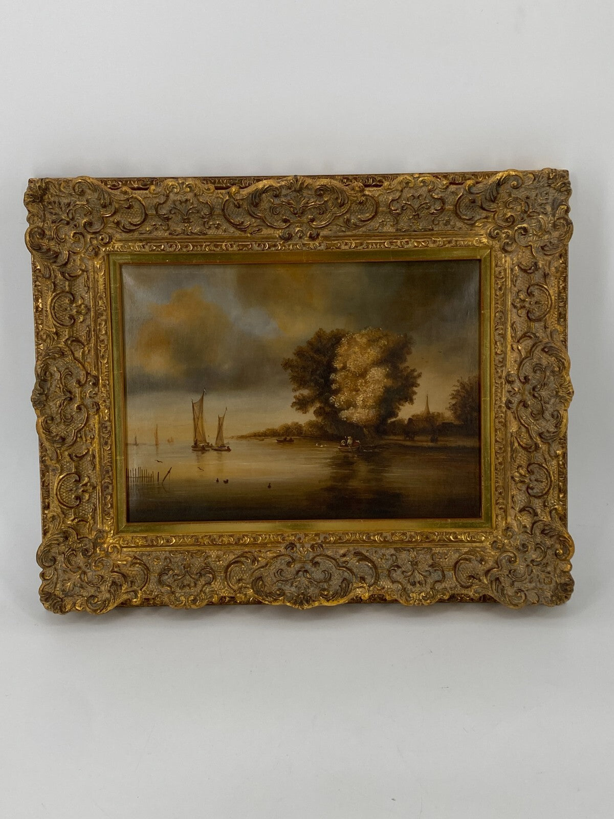* ÖLGEMÄLDE LANDSCHAFT MIT FISCHER HANNA GOSZCZYNSKA 1985 VINTAGE